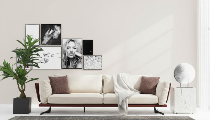 Three-seater sofa, 3-seater, fabric, beige, modern design, living room luxury