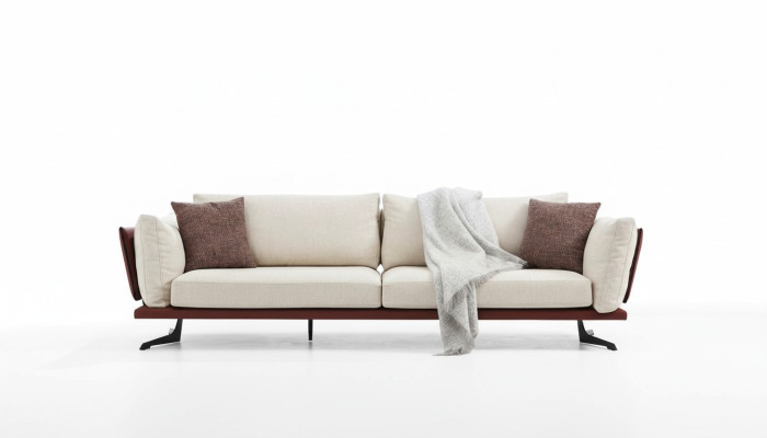 Three-seater sofa, 3-seater, fabric, beige, modern design, living room luxury