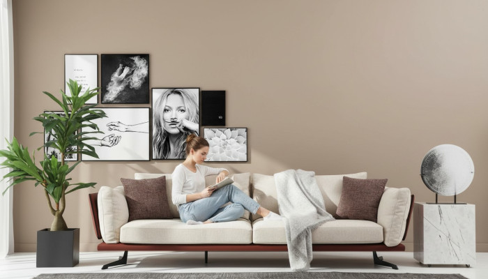 Two-seater sofa 2-seater fabric beige modern design living room luxury