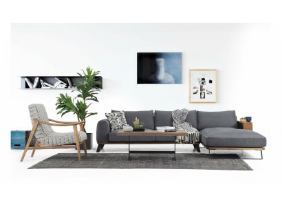 Living room corner sofa L-shape sofa set fabric grey modern design