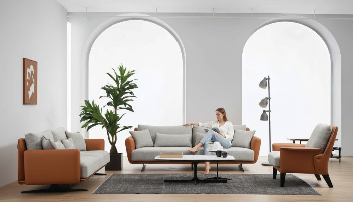 Complete couch set sofa suite sofa 321 seater fabric orange