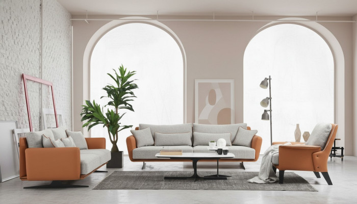 Complete couch set sofa suite sofa 321 seater fabric orange