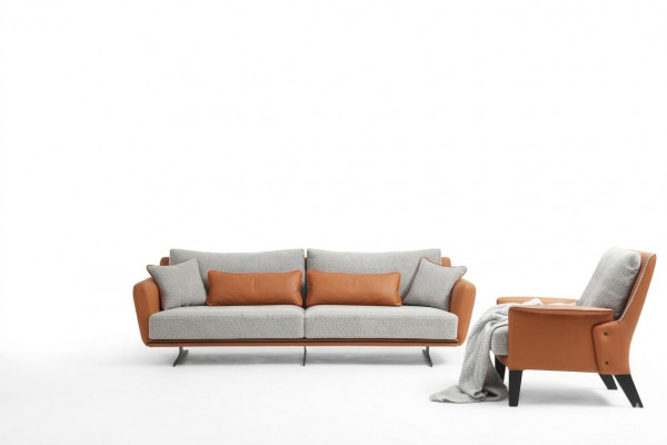 Living room sofa set 3-1 seater, orange fabric armchair three-seater