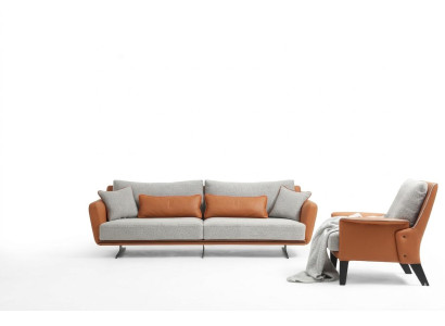 Living room sofa set 3-1 seater, orange fabric armchair three-seater