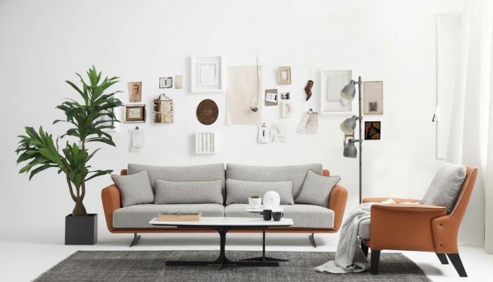 Sofa set 21-seater living room sofa orange fabric armchair two-seater