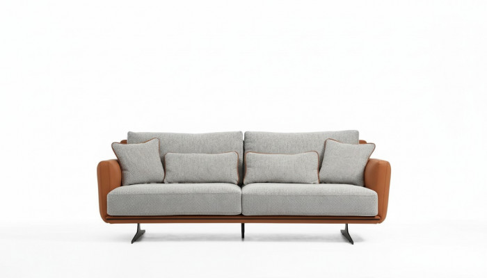 Three-seater sofa, 3-seater fabric, orange modern design, living room gray