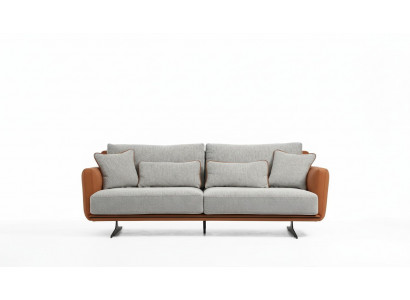 Three-seater sofa, 3-seater fabric, orange modern design, living room gray