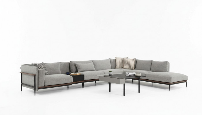 Sectional Sofa L-Shape Sofa Grey Modern Fabric Design Living Room Polyester XXL