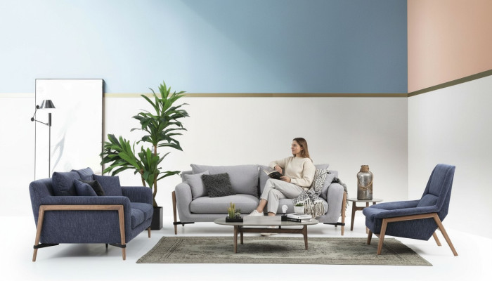 Complete sofa set 3-2-1 seater fabric set blue