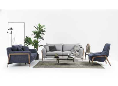 Complete sofa set 3-2-1 seater fabric set blue