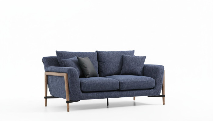 Three-seater sofa, fabric modern sofa design, living room blue.