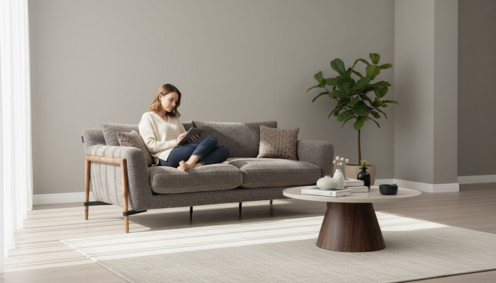 Four-seater sofa, 4-seater fabric sofas, modern design, living room, gray