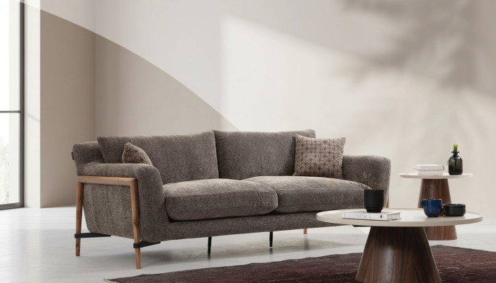 Three-seater sofa, 3-seater fabric, modern sofa design, living room, gray.