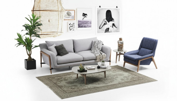 Sofa set 2-seater armchair two-seater fabric sofas modern design gray