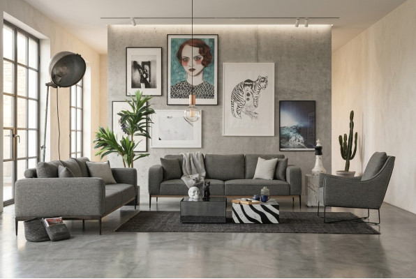 Complete couch set sofa set 3-2-1 seater fabric set grey