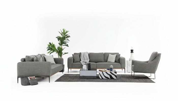 Complete couch set sofa set 3-2-1 seater fabric set grey