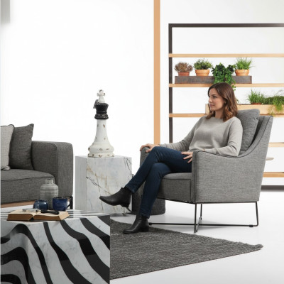 Armchair Wingback Chair Fabric Cocktail Chair Living Room Modern Gray