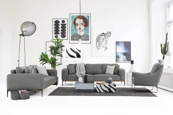 Armchair Wingback Chair Fabric Cocktail Chair Living Room Modern Gray