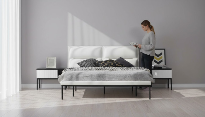 Bed frame double bed wood modern white bedroom double design
