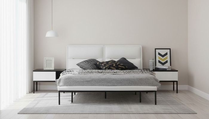 Bed frame double bed wood modern white bedroom double design
