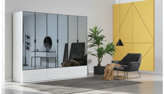 Wardrobe Closet Wood Modern White Mirror Clothes Bedroom