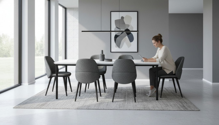 Dining Room Group Dining Table Chairs Table Wood Set 7-Piece Gray Modern Set