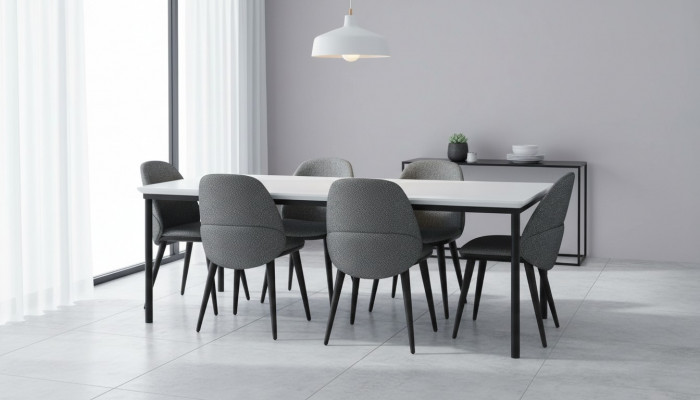 Dining Room Group Dining Table Chairs Table Wood Set 7-Piece Gray Modern Set