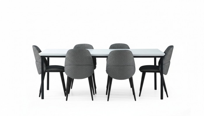 Dining Room Group Dining Table Chairs Table Wood Set 7-Piece Gray Modern Set