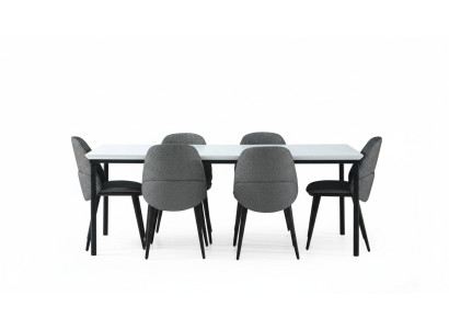 Dining Room Group Dining Table Chairs Table Wood Set 7-Piece Gray Modern Set