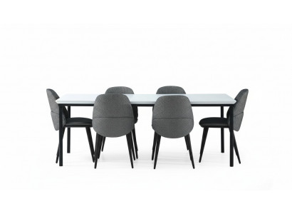 Dining Room Group Dining Table Chairs Table Wood Set 7-Piece Gray Modern Set