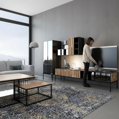 Living room wall TV stand RTV lowboard display cabinet wood modern brown living room
