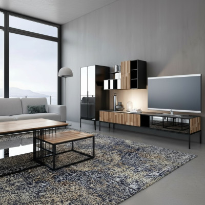 Living room wall TV stand RTV lowboard display cabinet wood modern brown living room