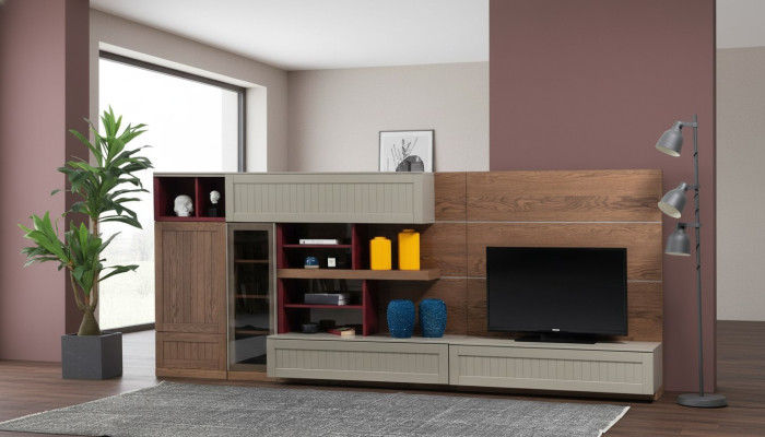 Living room wall TV stand RTV lowboard display cabinet wood modern brown living room