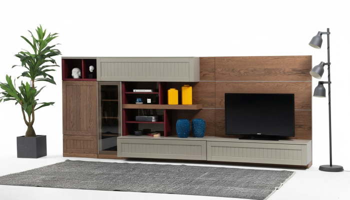 Living room wall TV stand RTV lowboard display cabinet wood modern brown living room