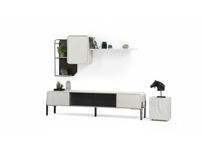 Living wall RTV lowboard shelves cabinet TV stand set wood modern white