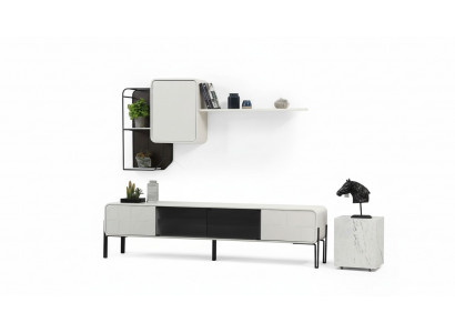 Living wall RTV lowboard shelves cabinet TV stand set wood modern white