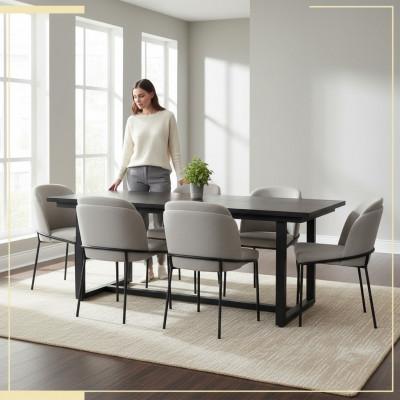 Dining corner Dining set Dining room Dining table Chairs 7-piece Wood Gray Set New