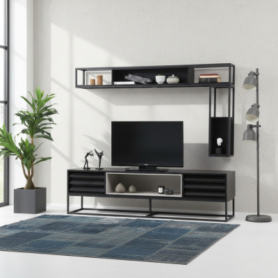 Wall unit RTV lowboard shelves TV stand set wood modern black design
