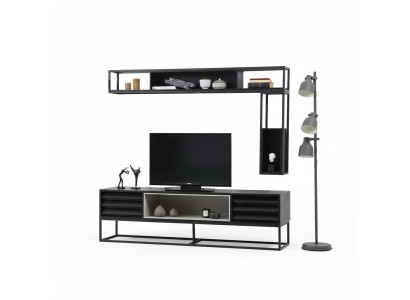 Wall unit RTV lowboard shelves TV stand set wood modern black design