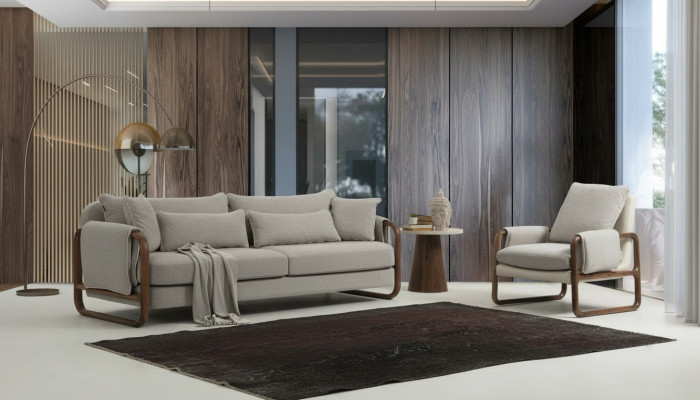 4-seater sofa set, armchair, four-seater, modern fabric gray set design