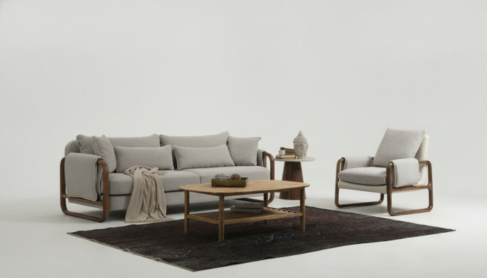 4-seater sofa set, armchair, four-seater, modern fabric gray set design
