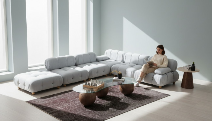 Sectional sofa fabric living room sofas corner gray modern polyester design
