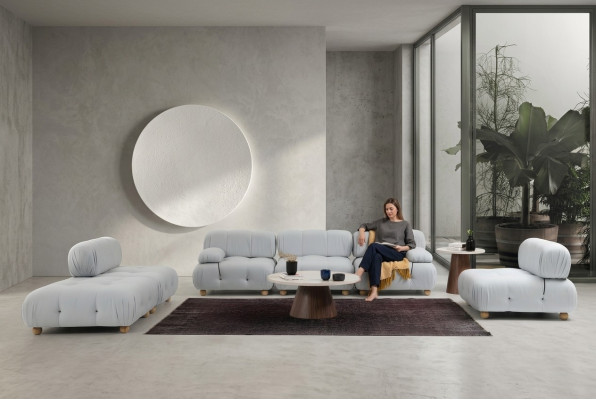 Complete Sofa Set 321 Seater Modern Fabric Gray Set