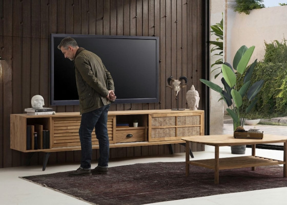 TV stand, RTV lowboard, coffee table, brown wood, modern living room set