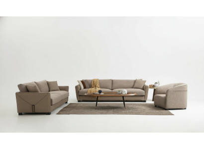 Modern Sofa Set 331 Armchair Three-Seater Modern Fabric Beige Set 3-piece