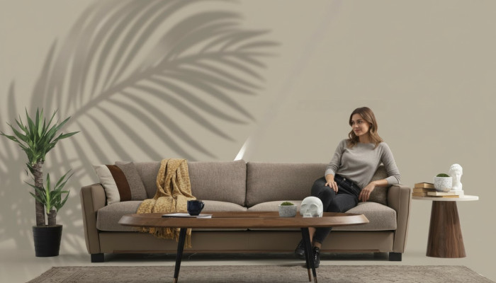 3-seater sofa, modern fabric, beige sofas, design, living room