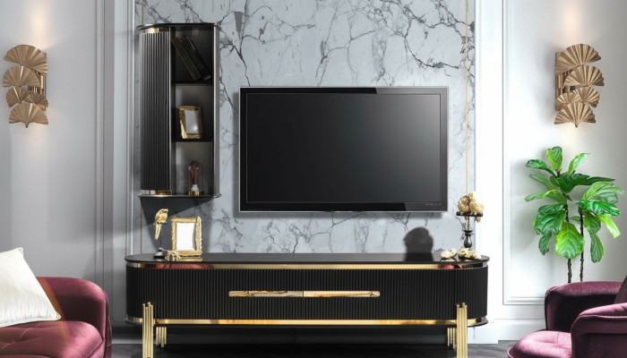 Modern lowboard luxury RTV TV stand living room furniture black gold