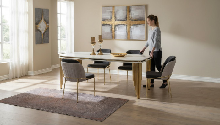 Modern dining room furniture luxury dining nook dining table dining set chairs white 5-piece set