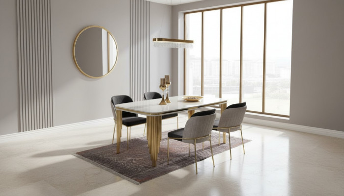Modern dining room furniture luxury dining nook dining table dining set chairs white 5-piece set