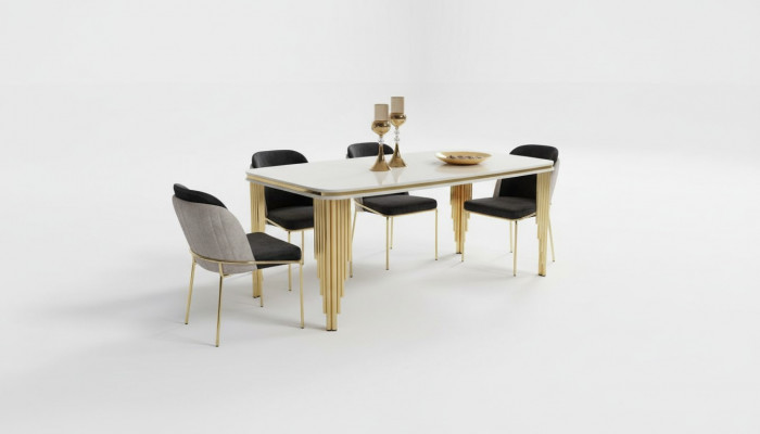 Modern dining room furniture luxury dining nook dining table dining set chairs white 5-piece set